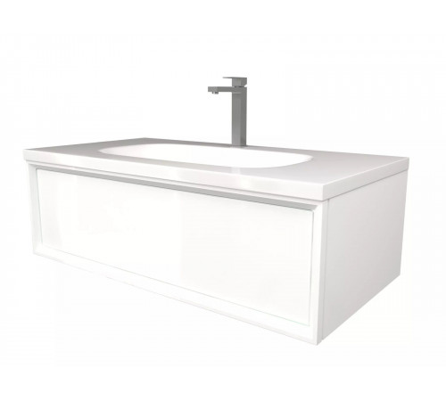 Тумба Milacco 100П 1в.я. Pure White (верх)+умывальник Stella 100 (Andrea,доломит)