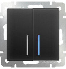 Выключатель 2-клавишный с подсветкой WL08-SW-2G-LED (черный матовый) 029878/W1120108
