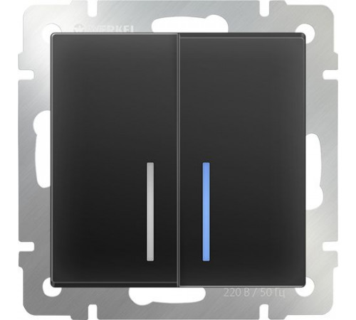 Выключатель 2-клавишный с подсветкой WL08-SW-2G-LED (черный матовый) 029878/W1120108