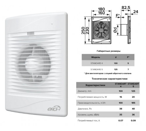 Вентилятор STANDARD 4S C осевой вытяжной с обрат. клапаном и антимоскитной сеткой D100