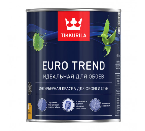 Краска Tikkurila интерьерная для обоев и стен Euro Trend База A матовая 0,9 л