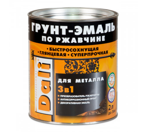 DALI "3 в 1" грунт-эмаль по ржавчине зеленый мох (Ral 6005 ) 2л DALI "3 в 1" грунт-эмаль по ржавчине зеленый мох (Ral 6005 ) 2л