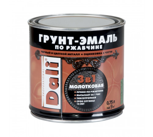 DALI "3 в 1" грунт-эмаль по ржавчине золотистая молотковая 0,75л DALI "3 в 1" грунт-эмаль по ржавчине золотистая молотковая 0,75л