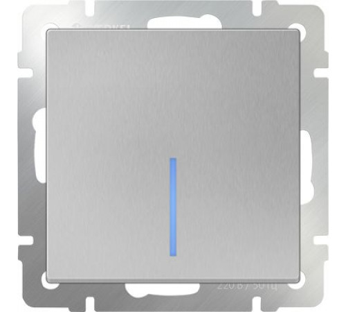 Выключатель 1-клавишный проходной c подсветкой WL06-SW-1G-2W LED (серебряный) 029825/051526