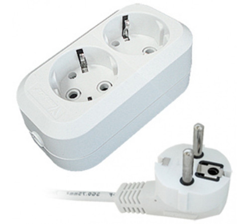 Колодка 2 гн. 16А 250В (АБС-пластик белая,земля) Е302 (240863) UNIVERSAL Колодка 2 гн. 16А 250В (АБС-пластик белая,земля) Е302 (240863) UNIVERSAL