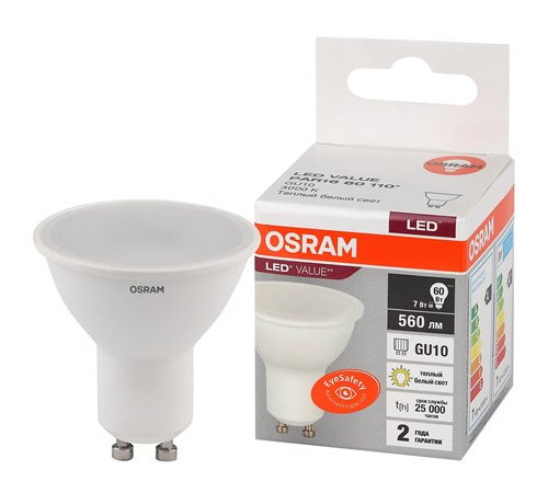 Лампа Osram светод. 7W GU10 3000K 560Лм спот LED VANCE 4058075581555/1586 Лампа Osram светод. 7W GU10 3000K 560Лм спот LED VANCE 4058075581555/1586