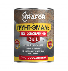 Грунт-эмаль по ржавчине 3 в 1 быстросохнущая черная RAL9005 0,9кг KRAFOR