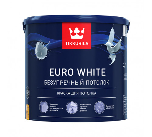 Краска Tikkurila для потолка Euro White белая 9л