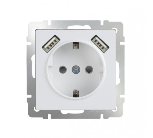 Розетка з/к и шторками и USBх2 WL01-SKGS-USBх2-IP20 (белая)  033473