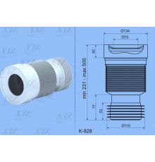 Отвод для унитаза гофрированный 110, L=500 мм, с манжетой, АНИ К828