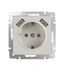 Розетка з/к и шторками и USBх2 WL03-SKGS-USBх2-IP20 (слоновая кость) 033476