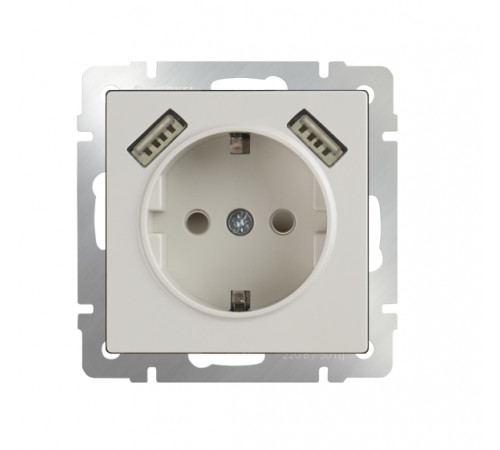 Розетка з/к и шторками и USBх2 WL03-SKGS-USBх2-IP20 (слоновая кость) 033476