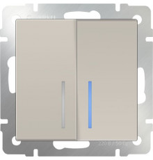Выключатель 2-клавишный проход с подсве. WL03-SW-2G-2W-LED-ivor/W1122103 (слон. кость) 030806/051477