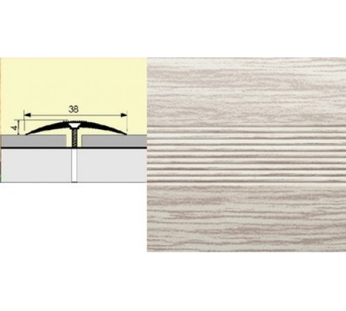 Порог-стык алюм. 38мм 1,8м Ясень Серый (10 шт.в упак.)