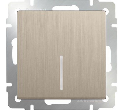 Выключатель 1-клавишный c подсветкой WL10-SW-1G-LED/W1110110 (шампань рифленый) 035614/051413