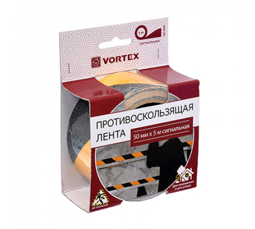 Лента противоскользящая сигнальная 50мм*5м черно-желтая VORTEX /24  24160