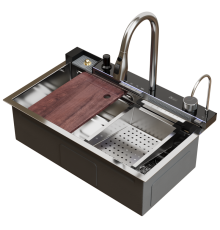 Мойка настол.монтаж 75х46 (3,0) вып 3 1/2 MIXLINE PRO 21,5см V2.0 (сатин) сиф+доз+смес+кол+д/р+о/с