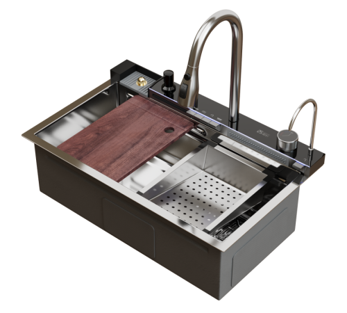 Мойка настол.монтаж 75х46 (3,0) вып 3 1/2 MIXLINE PRO 21,5см V2.0 (сатин) сиф+доз+смес+кол+д/р+о/с