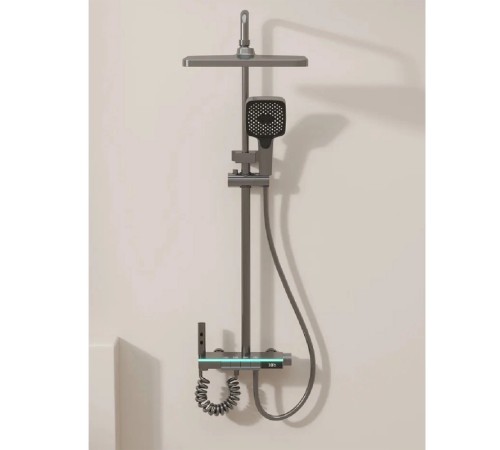 Душевая система 35к ПРОФСАН ПСМ-900-83GA клавиш.упр. лейка "Тропич. душ круг" + гигиен. лейка ГРАФИТ