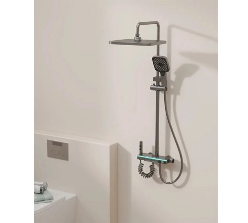 Душевая система 35к ПРОФСАН ПСМ-900-83GA клавиш.упр. лейка "Тропич. душ круг" + гигиен. лейка ГРАФИТ