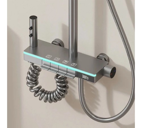 Душевая система 35к ПРОФСАН ПСМ-900-83GA клавиш.упр. лейка "Тропич. душ круг" + гигиен. лейка ГРАФИТ