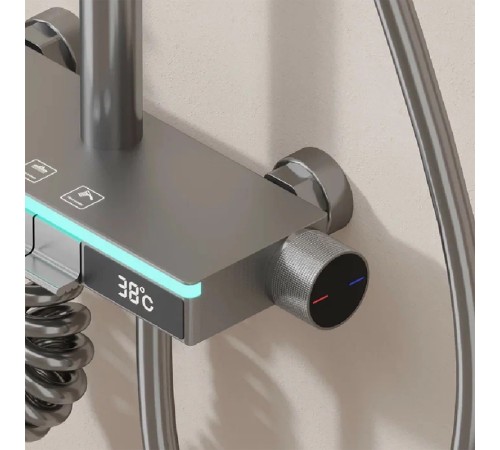 Душевая система 35к ПРОФСАН ПСМ-900-83GA клавиш.упр. лейка "Тропич. душ круг" + гигиен. лейка ГРАФИТ