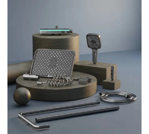 Душевая система 35к ПРОФСАН ПСМ-900-83GA клавиш.упр. лейка "Тропич. душ круг" + гигиен. лейка ГРАФИТ