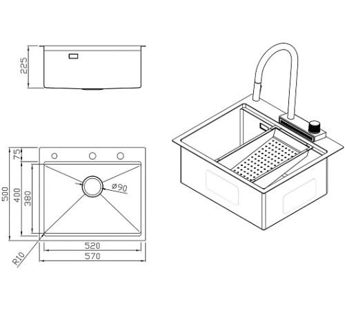 Milacio Мойка кухонная Denia 57 Steel со смесителем вороненая сталь