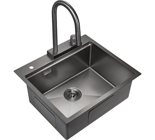 Milacio Мойка кухонная Denia 57 Steel со смесителем вороненая сталь