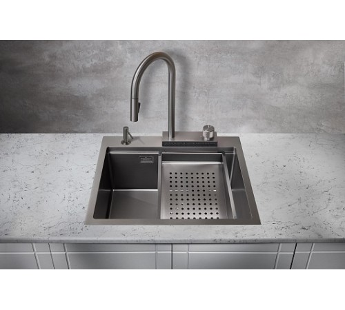 Milacio Мойка кухонная Denia 57 Steel со смесителем вороненая сталь