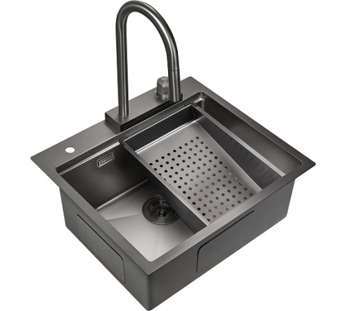 Milacio Мойка кухонная Denia 57 Steel со смесителем вороненая сталь