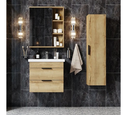 Тумба подвесная "Легран 60" , дуб галифакс с умывальником "Фостер 60"