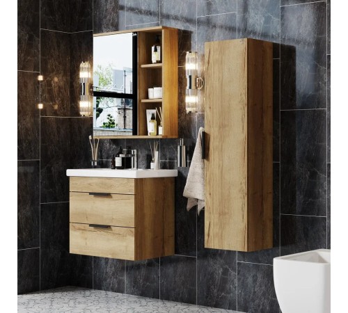 Тумба подвесная "Легран 60" , дуб галифакс с умывальником "Фостер 60"