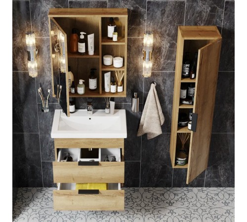 Тумба подвесная "Легран 60" , дуб галифакс с умывальником "Фостер 60"